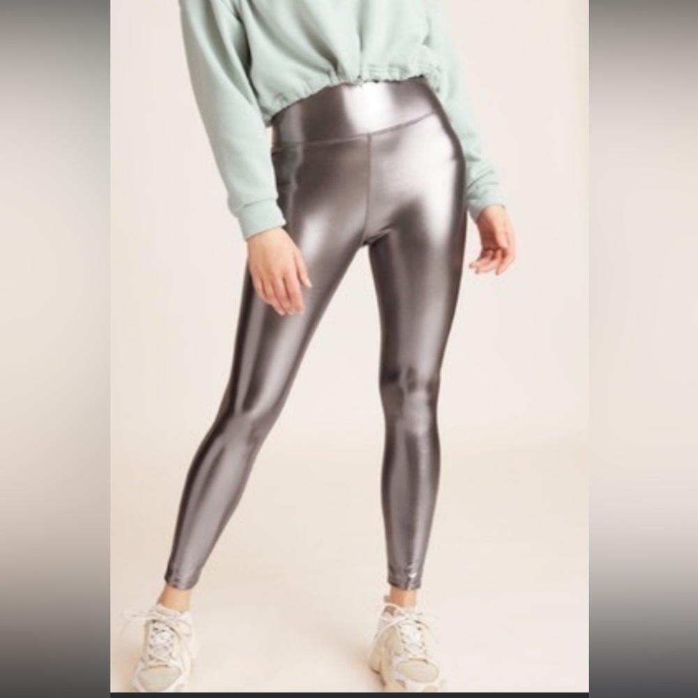 Knix x Papaya High Waisted Metallic Silver Leggings (L)